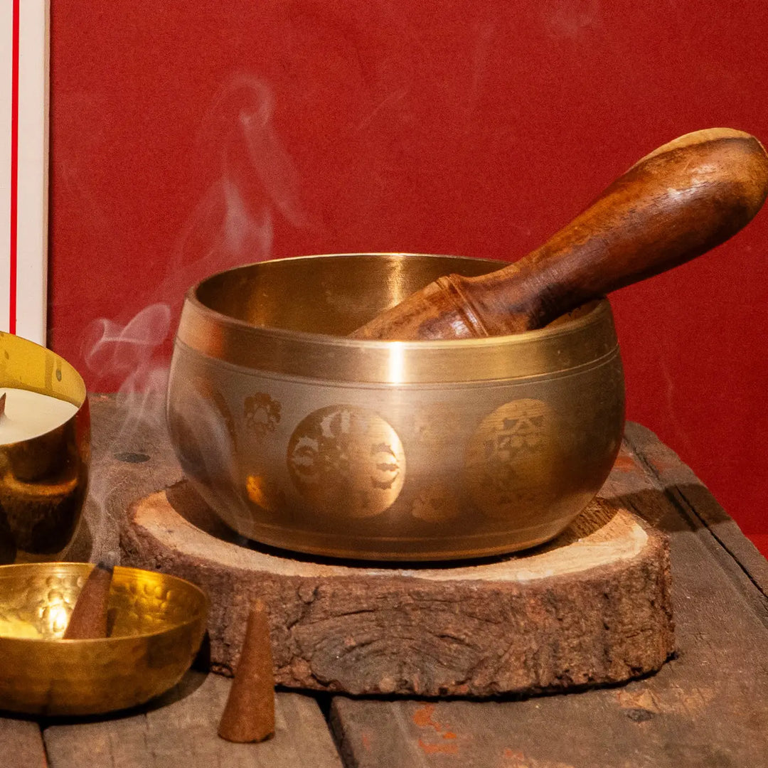 Meditation Gift Hamper | Includes 1 Dhoop Cones Pack, 8 Panchagavya Ghee Diya, 1 Singing Bowl, 1 Jaap Mala