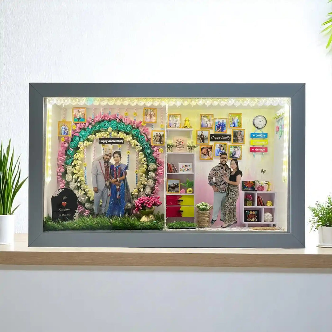 Photo Personalized Handmade Two Partition Design Anniversary MDF Wood Decorative Plaque With Lights