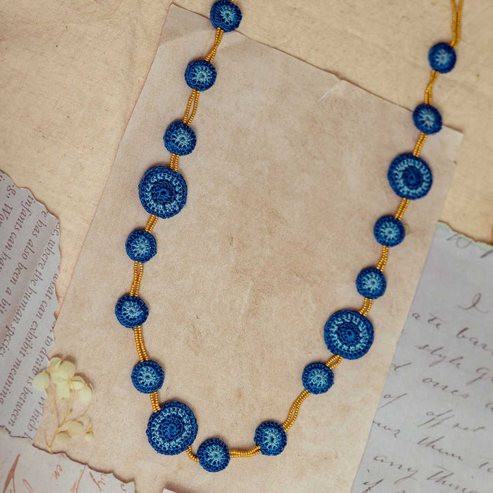 Handmade Crochet Gulnaar Blue Tikkis Bead Necklace