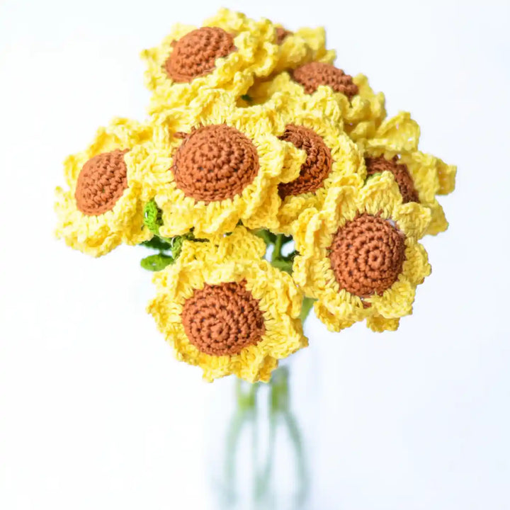 Handmade Crochet Sunflower Cotton Flower Stick | Pack Of 1