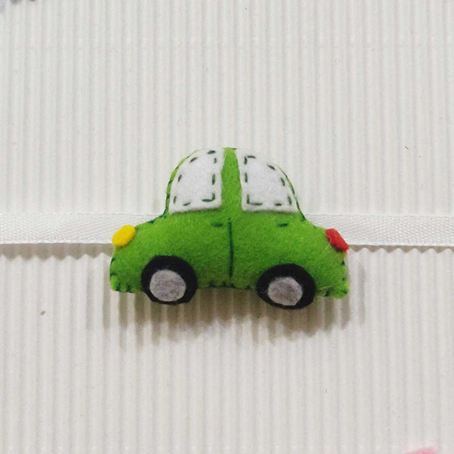 Handmade Car Theme Felt Kids Rakhi With Roli Chawal 10 - Front View of Single Car