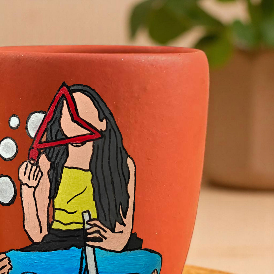 Photo Personalized Hand-Painted Happy Girl Theme Terracotta Mug