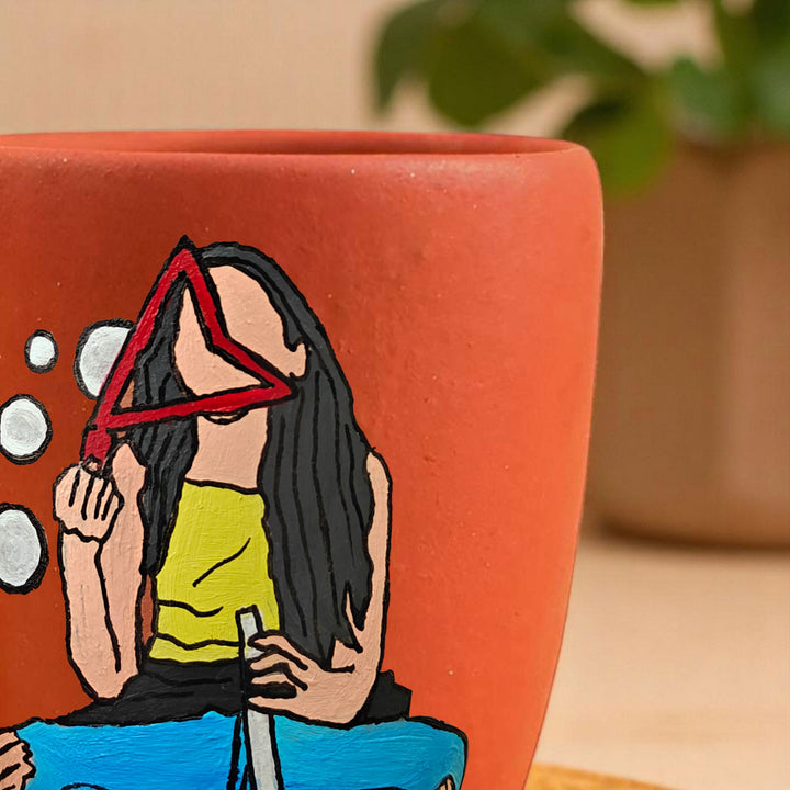 Photo Personalized Hand-Painted Happy Girl Theme Terracotta Mug