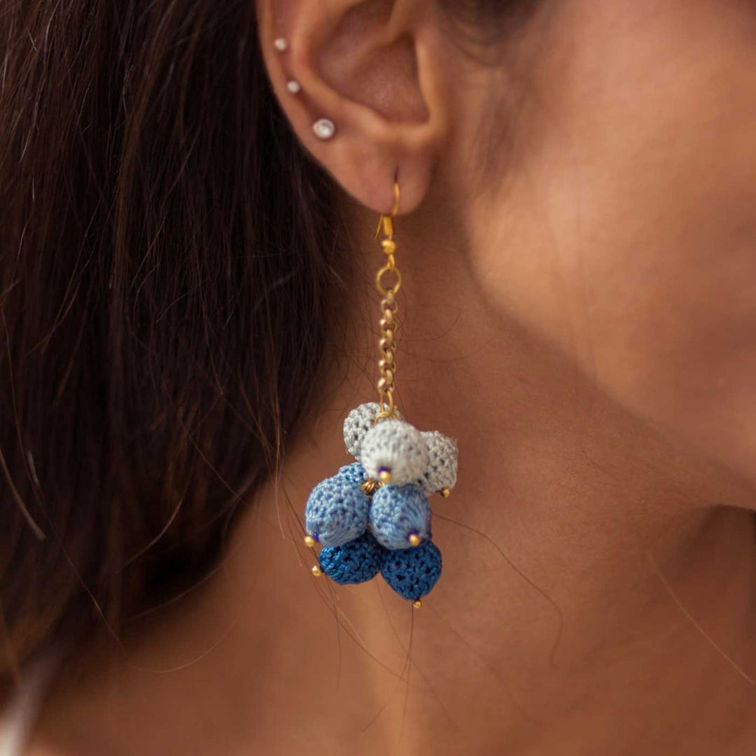 Handmade Crochet Blue Ombre Viscose Thread Swing Earrings