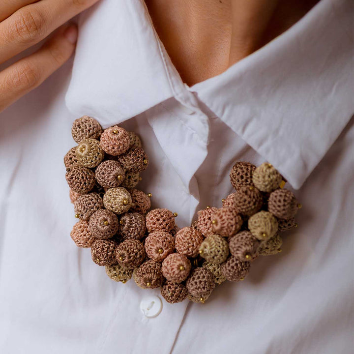 Handmade Crochet Brown Guldasta Necklace
