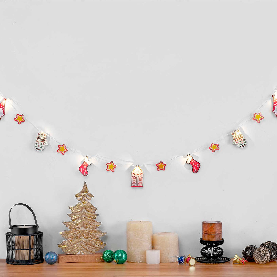 3 m, 14 Bulbs | Decorative Pine Wood Bobble, Gift & House LED Fairy Light