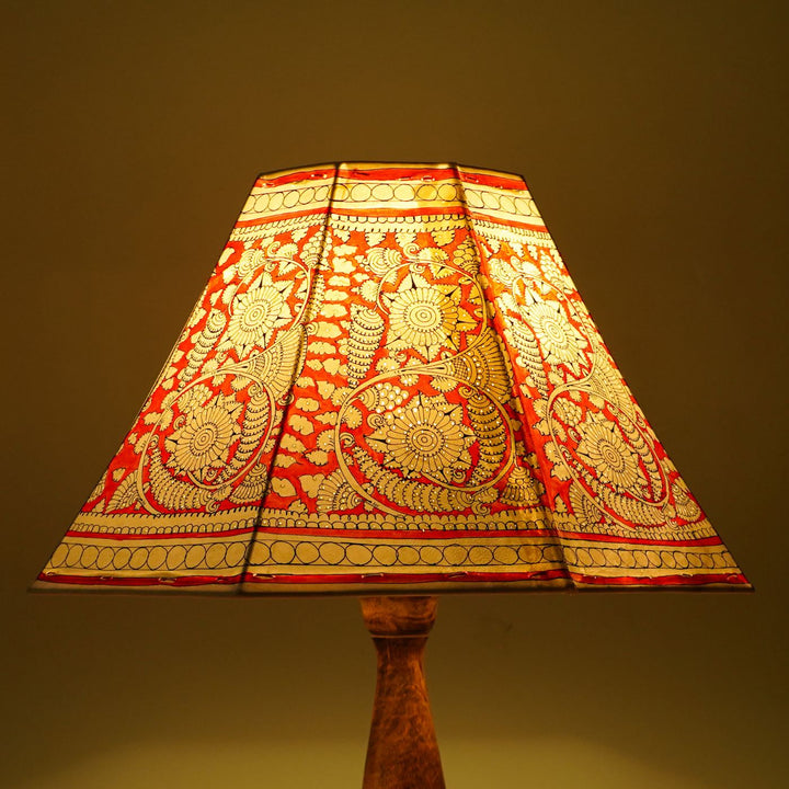 Red Floral Hand Painted Tholu Bommalata Lamp Shade | 16 inches