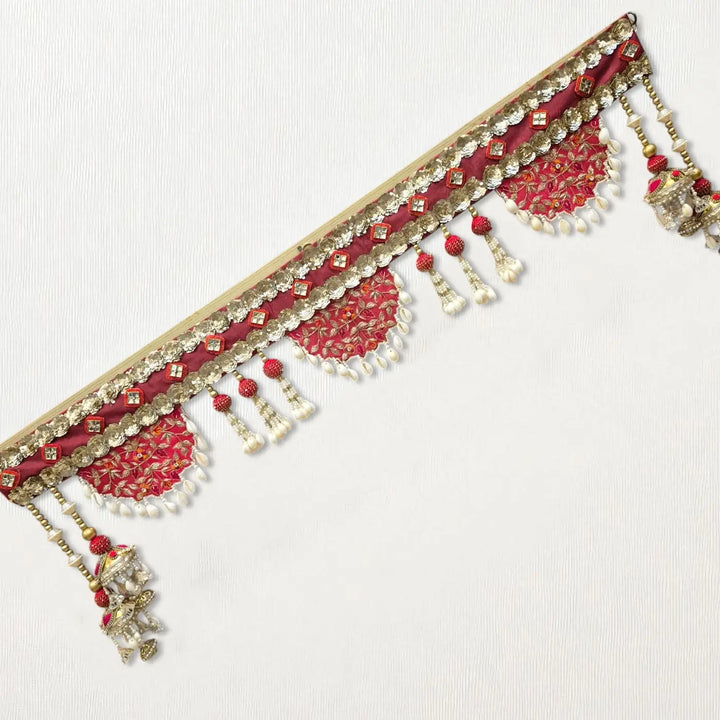 Hand Embroidered Shells & Sequins Red Designer Toran