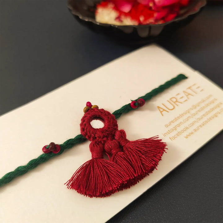 Handmade Mirror Work & Tassels Rakhi With Roli Chawal