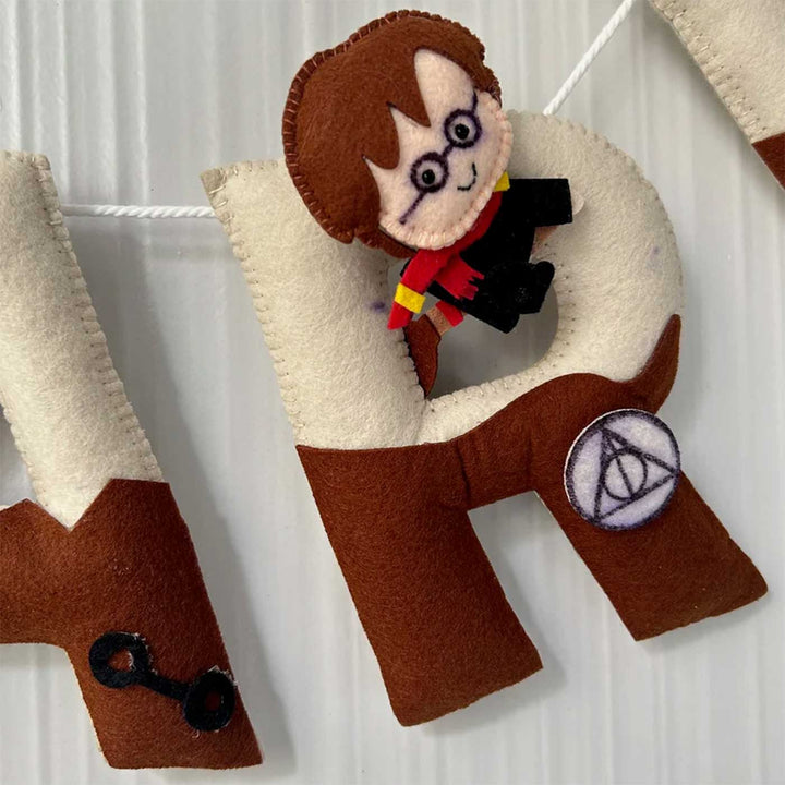 Personalized Hogwarts Hues Bunting Garland Felt Bunting Garland For Kids - Close-up Hanging on Rope Display