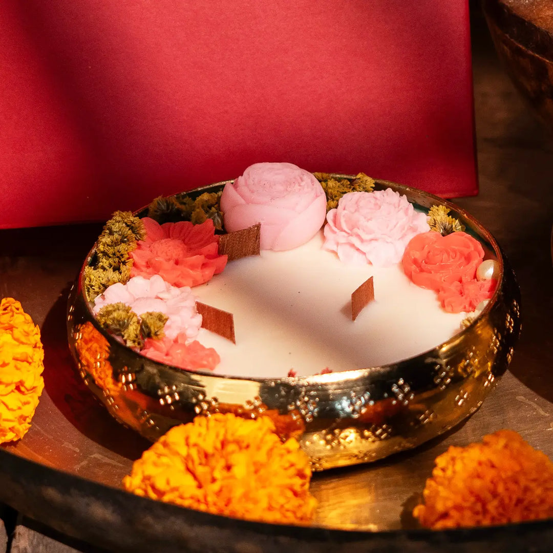 Wellness Diwali Gift Hamper | Includes 1 Ubtan Bath Mix, 1 Hair Oil Herb Mix, 1 Rose Water, 1 Kansa Foot Massager, 1 Urli Diya