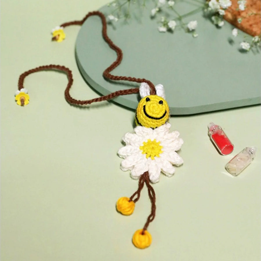 Handmade Crochet Honeybee Kids Lumba Rakhi For Girls With Roli Chawal - Front View