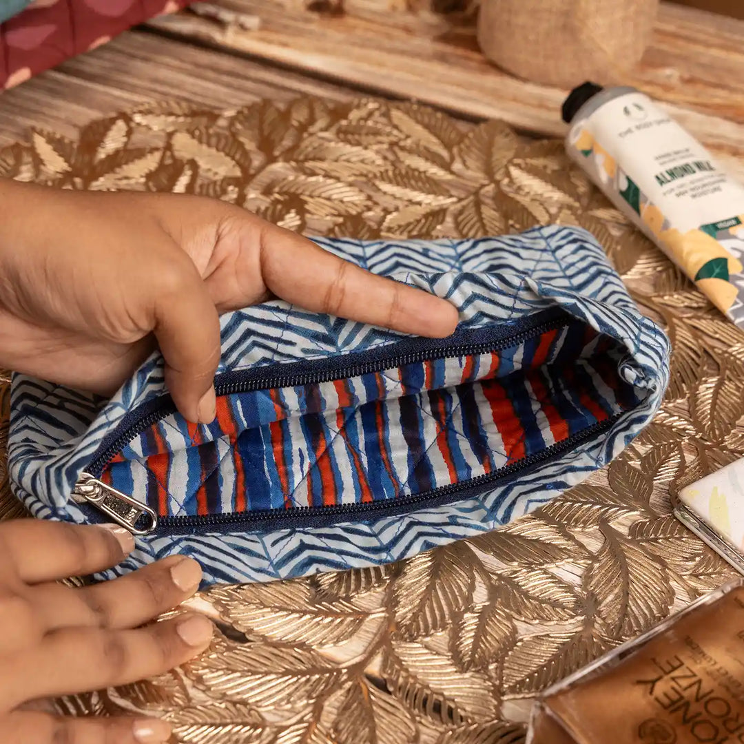 Blue Cotton Ecofriendly Travel Pouch Handy & Eco-Friendly | 9 x 7 inch