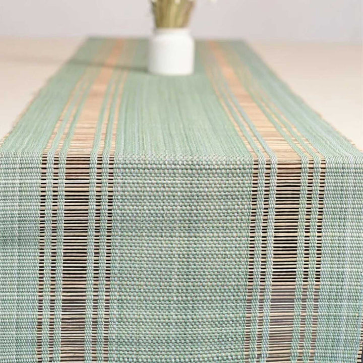 Hand Woven Double Striped Madhurkati Green Table Runner & Table Mat