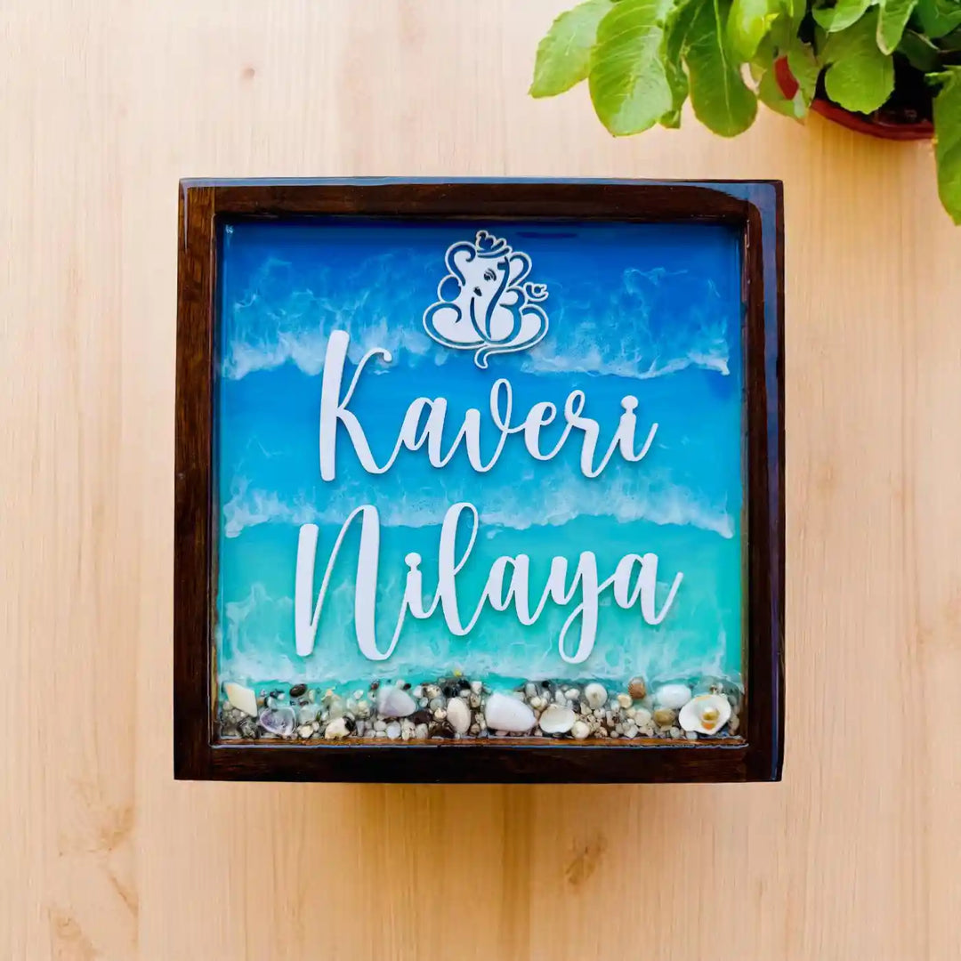 Personalized Ganesha & Beach Theme Resin Name Plate