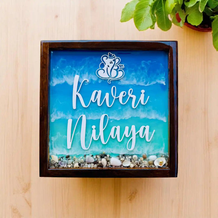 Personalized Ganesha & Beach Theme Resin Name Plate