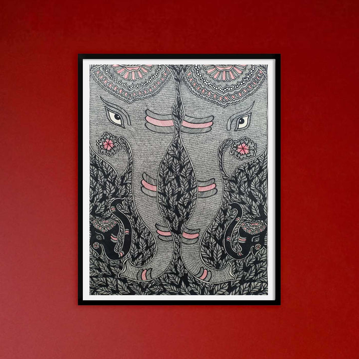 22 x 30 Inch | Elephant's Trunk | Original Hand Painted Madhubani Painting | Natural Pigments On Paper