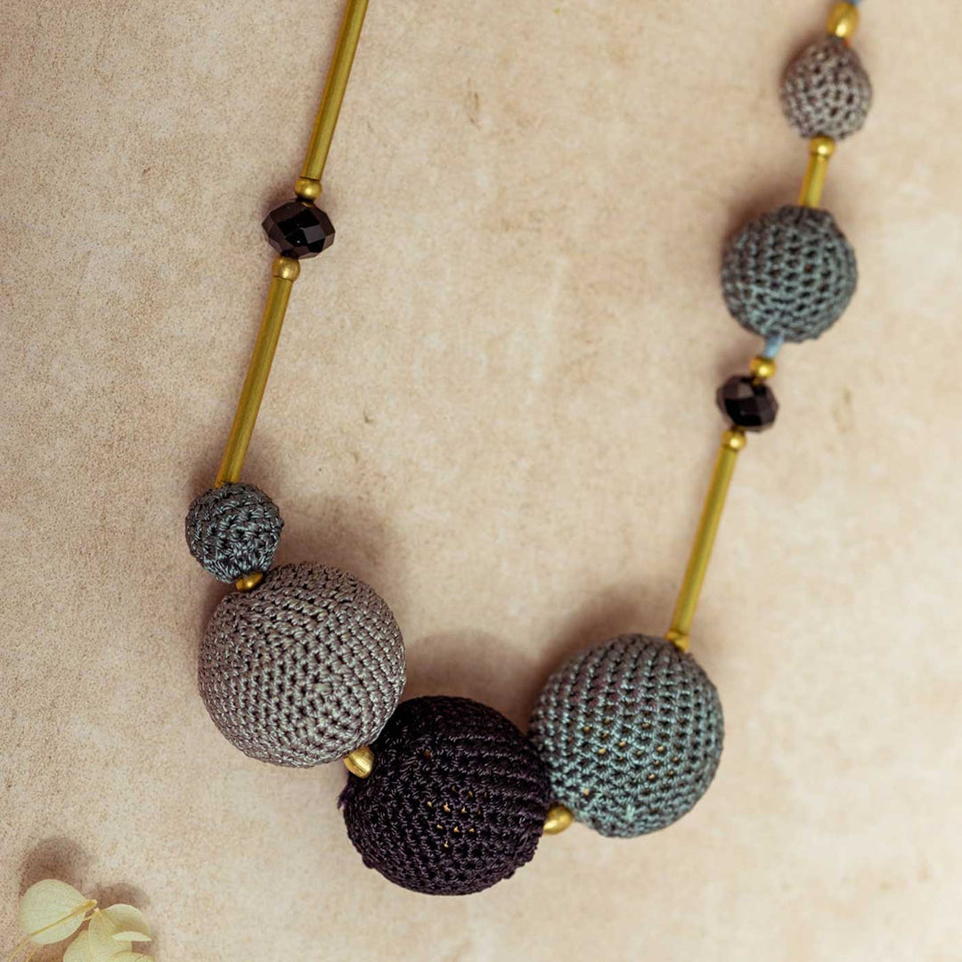 Handmade Crochet Grey Gulnaar Mystic Bead Necklace