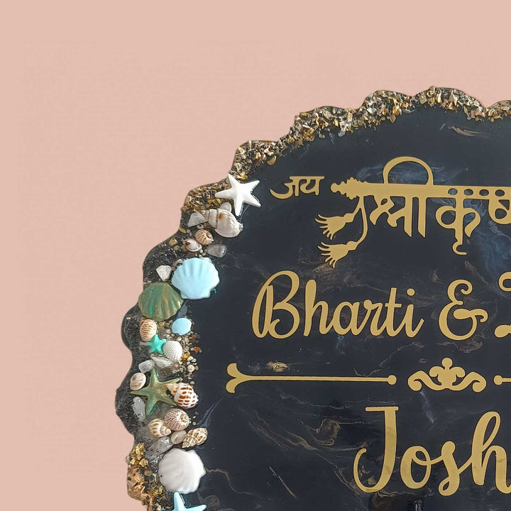 Personalized Black & Gold Shells Theme Resin Name Plate