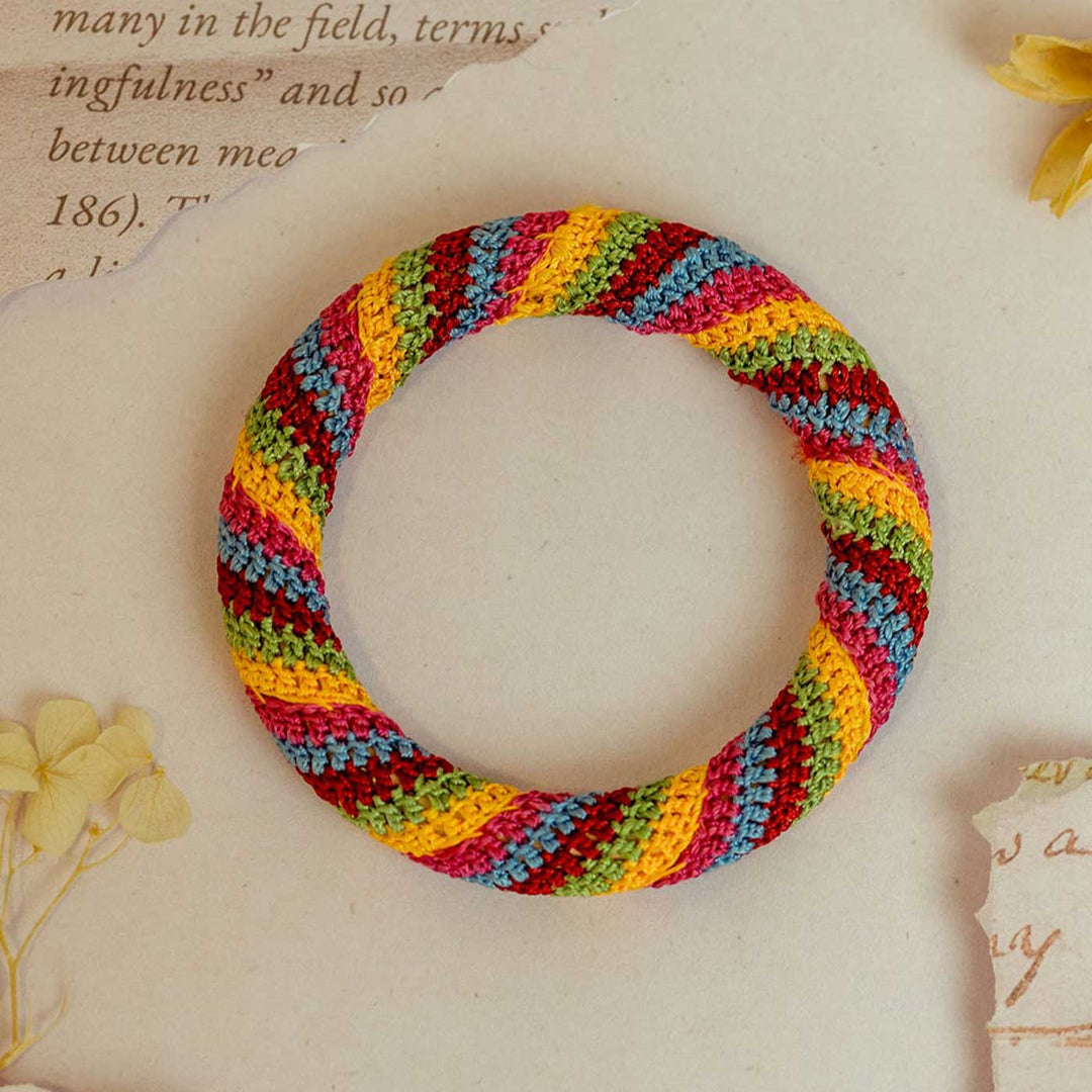 Handmade Crochet Rangat Multicolor Stripes Bangle