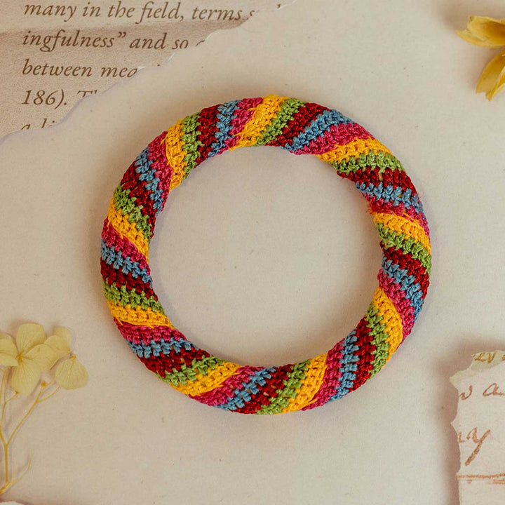 Handmade Crochet Rangat Multicolor Stripes Bangle