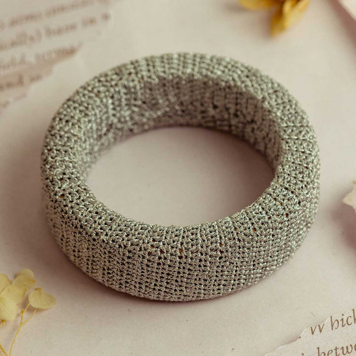 Handmade Crochet Rangat Silver Zari Chunky Bangle