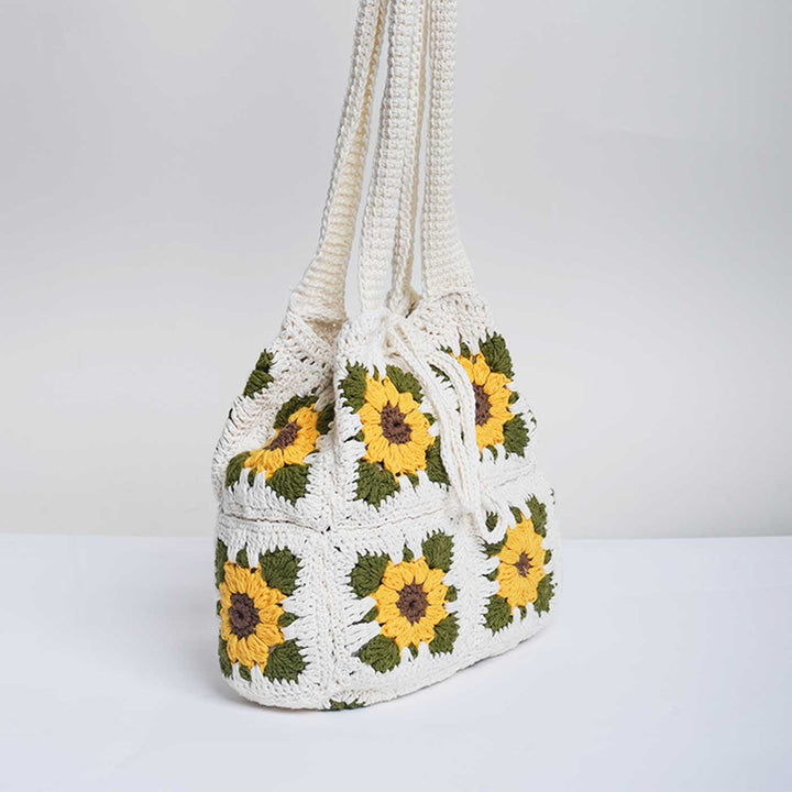 Handmade Crochet Sunflower Design Cotton Handbag