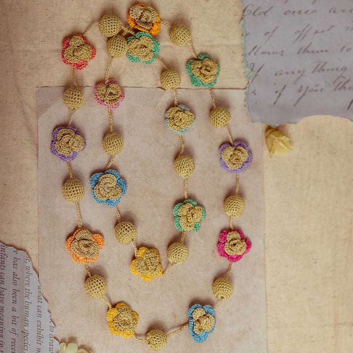 Handmade Crochet Gulnaar Zari Spring Roses Bead String Necklace