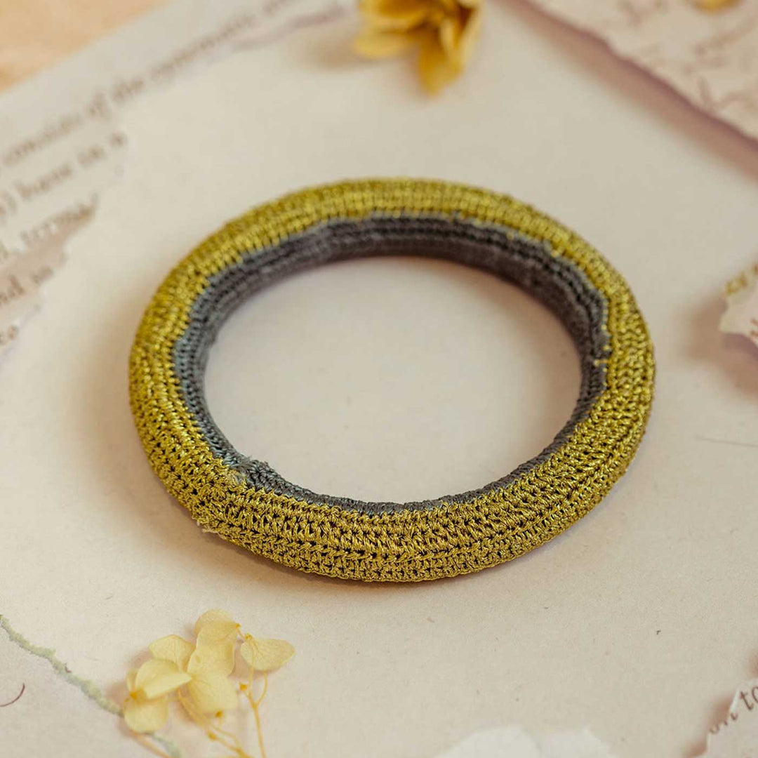 Handmade Crochet Rangat Grey And Gold Zari Bangle