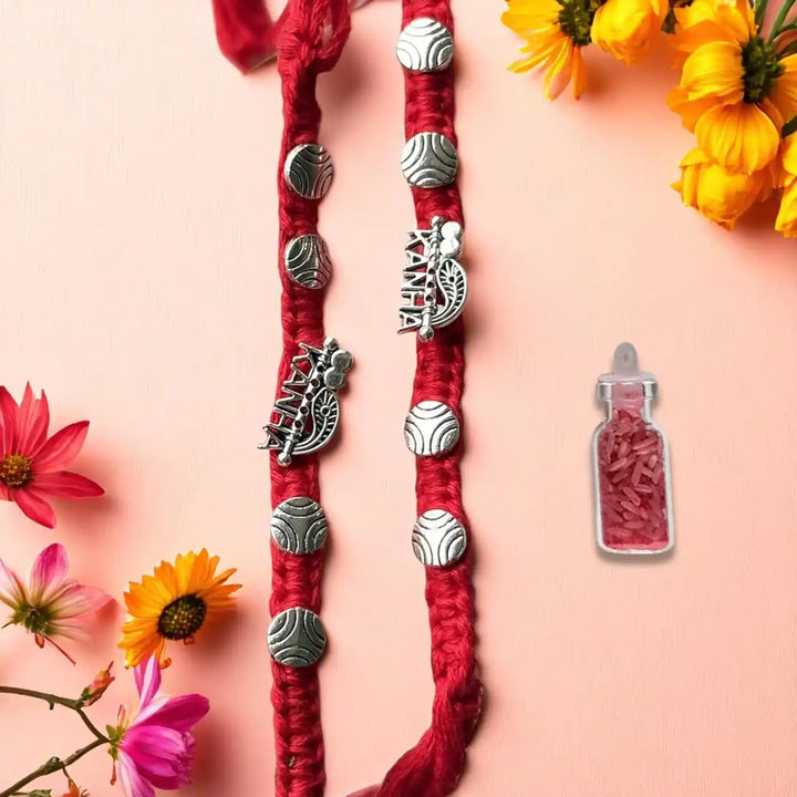 Handmade Kanha Rakhi With Roli Chawal - Hanging with Decorative Flowers