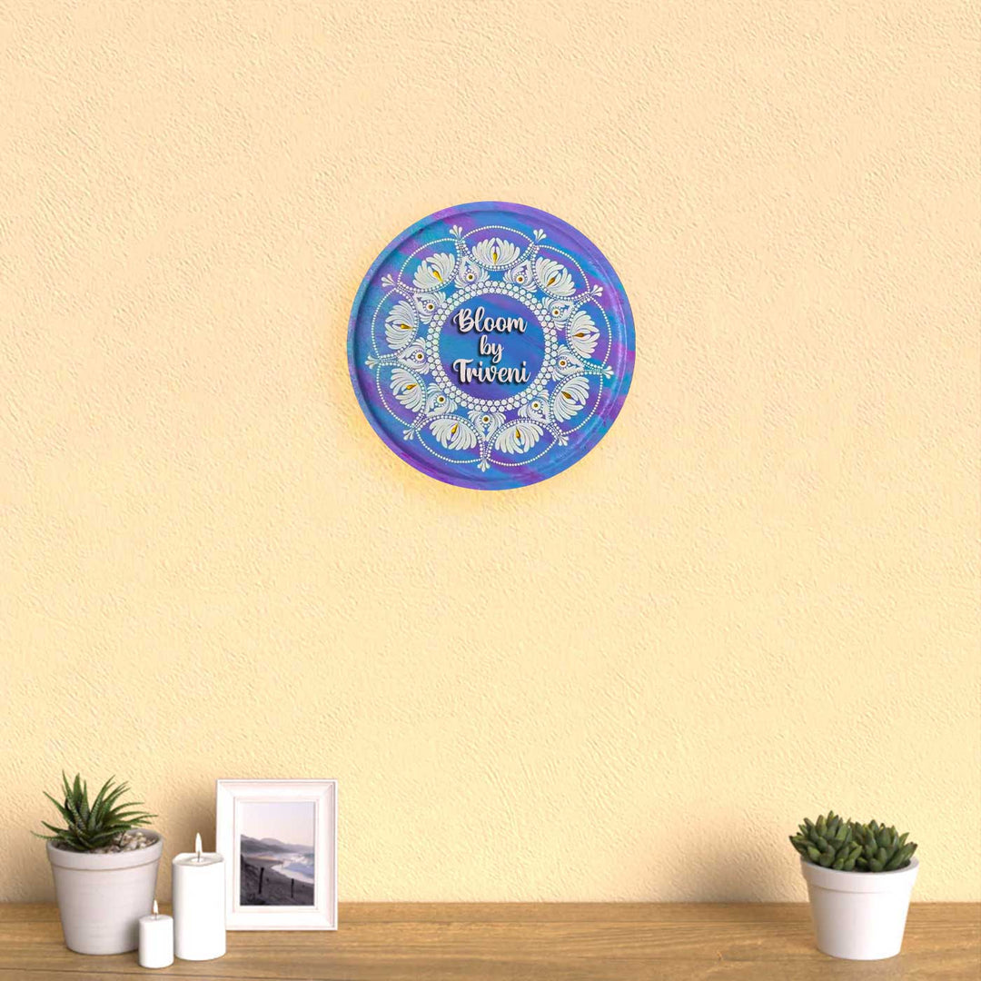 Personalized Hand-Painted Dot Mandala Round Purple & Blue Mdf Wood Name Plate