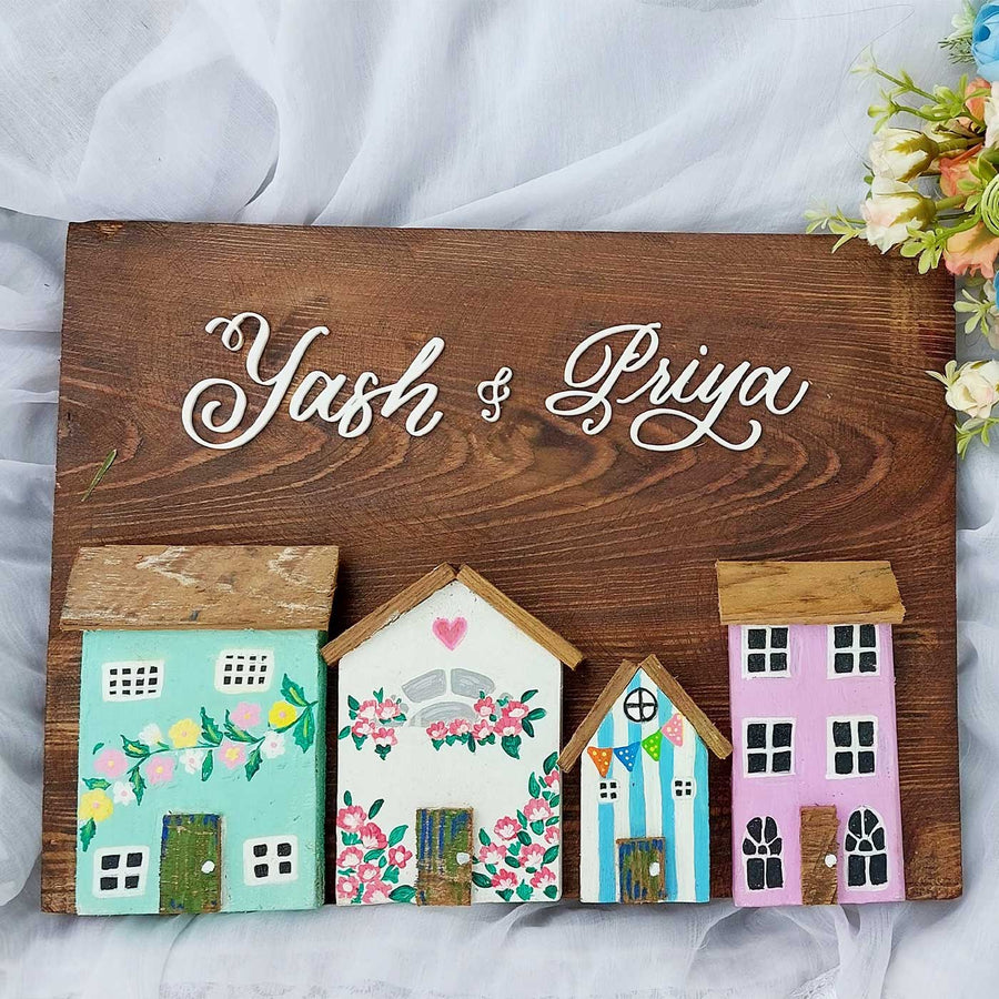 Personalized House Theme Pine Wood Name Plate - Name Personalization Example on Plaque