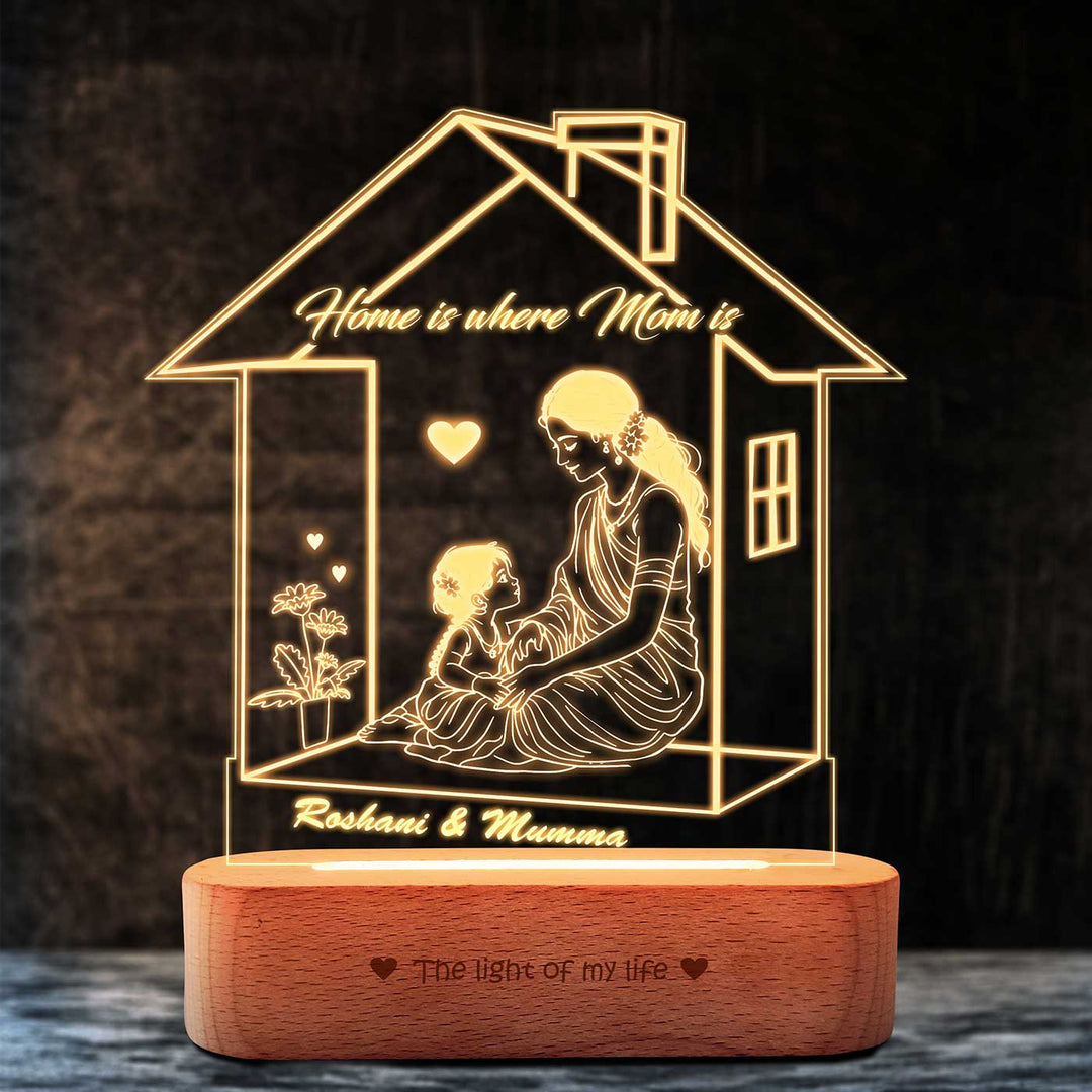Personalized Elegant "Home is where Mom is" Engraved Acrylic Lamp For Mothers