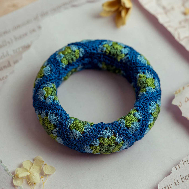 Handmade Crochet Rangat Blue And Green Chunky Bangle
