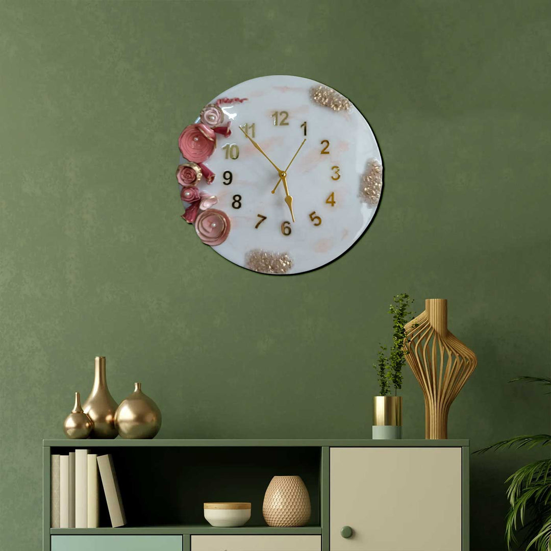 Handmade Pink Floral Theme Resin Wall Clock