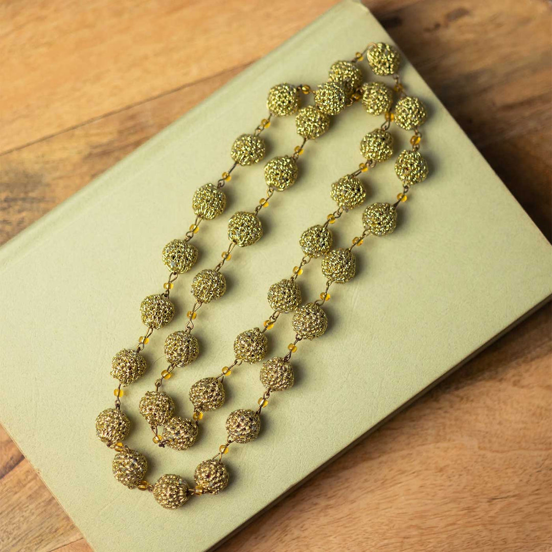 Handmade Crochet Gold String Bead Necklace
