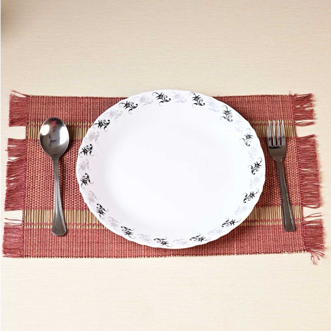 Hand Woven Double Striped Madhurkati Red Table Mat | 15 x 11 inch