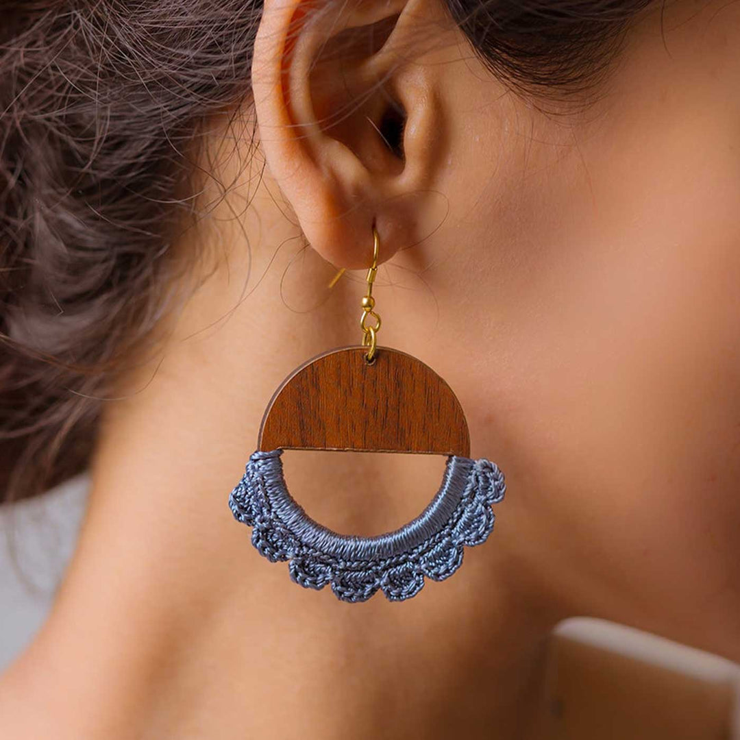 Handmade Grey Crescent Moon Design Earrings