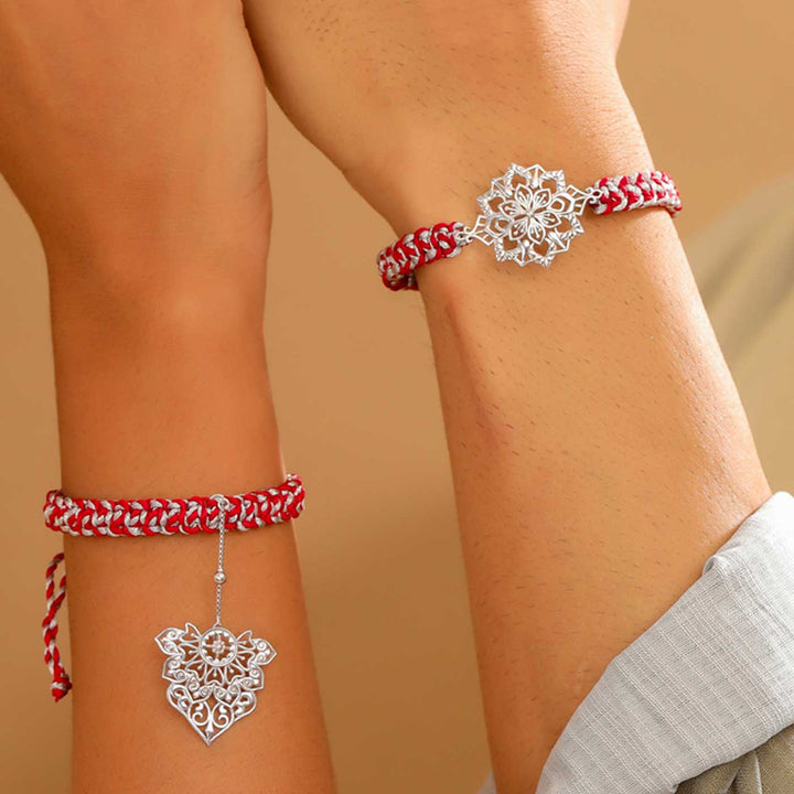 Handmade Fligree Design Silver Bhaiya Bhabhi Rakhi - Bracelets worn on wrist