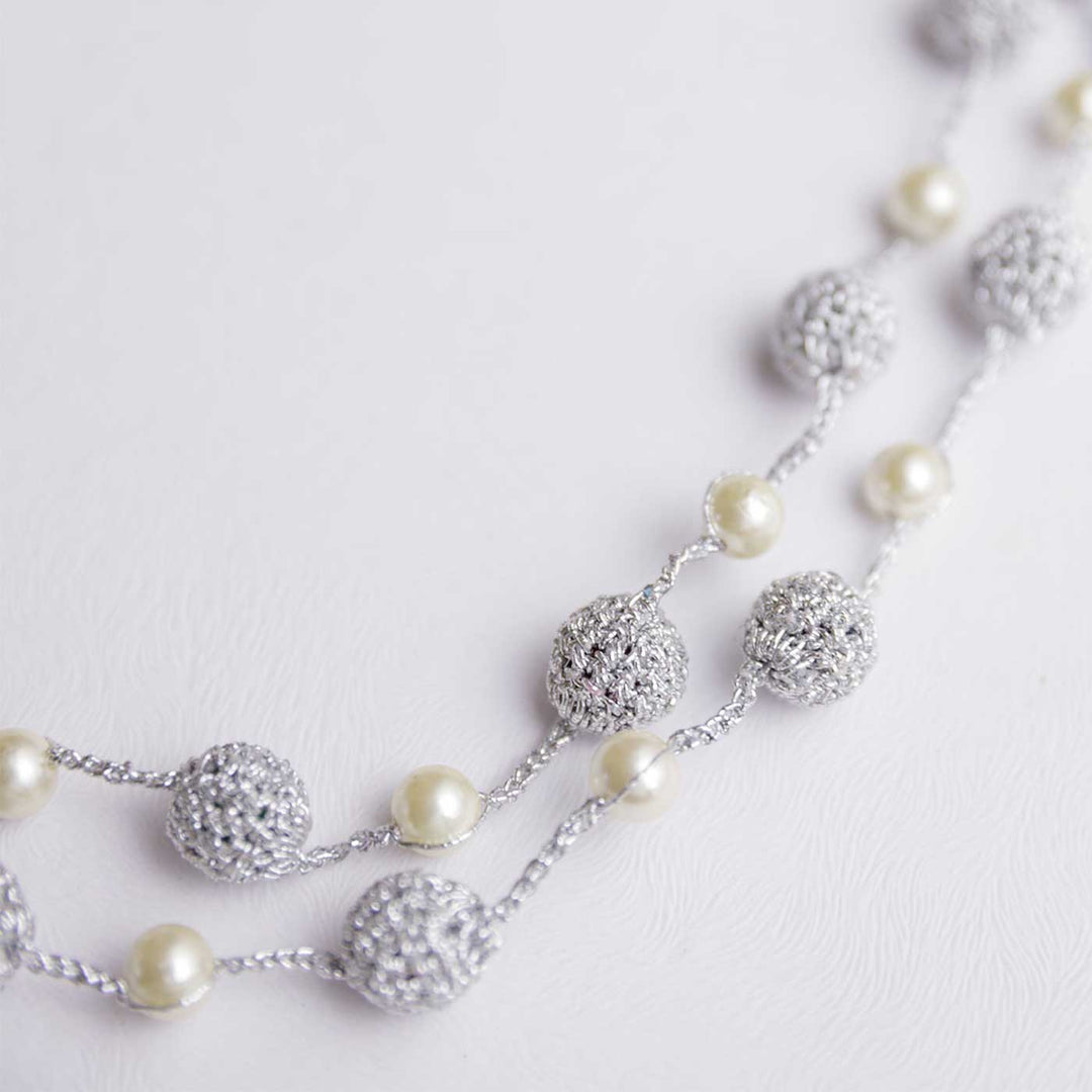 Handmade Crochet Silver Nakshatra Pearl Necklace