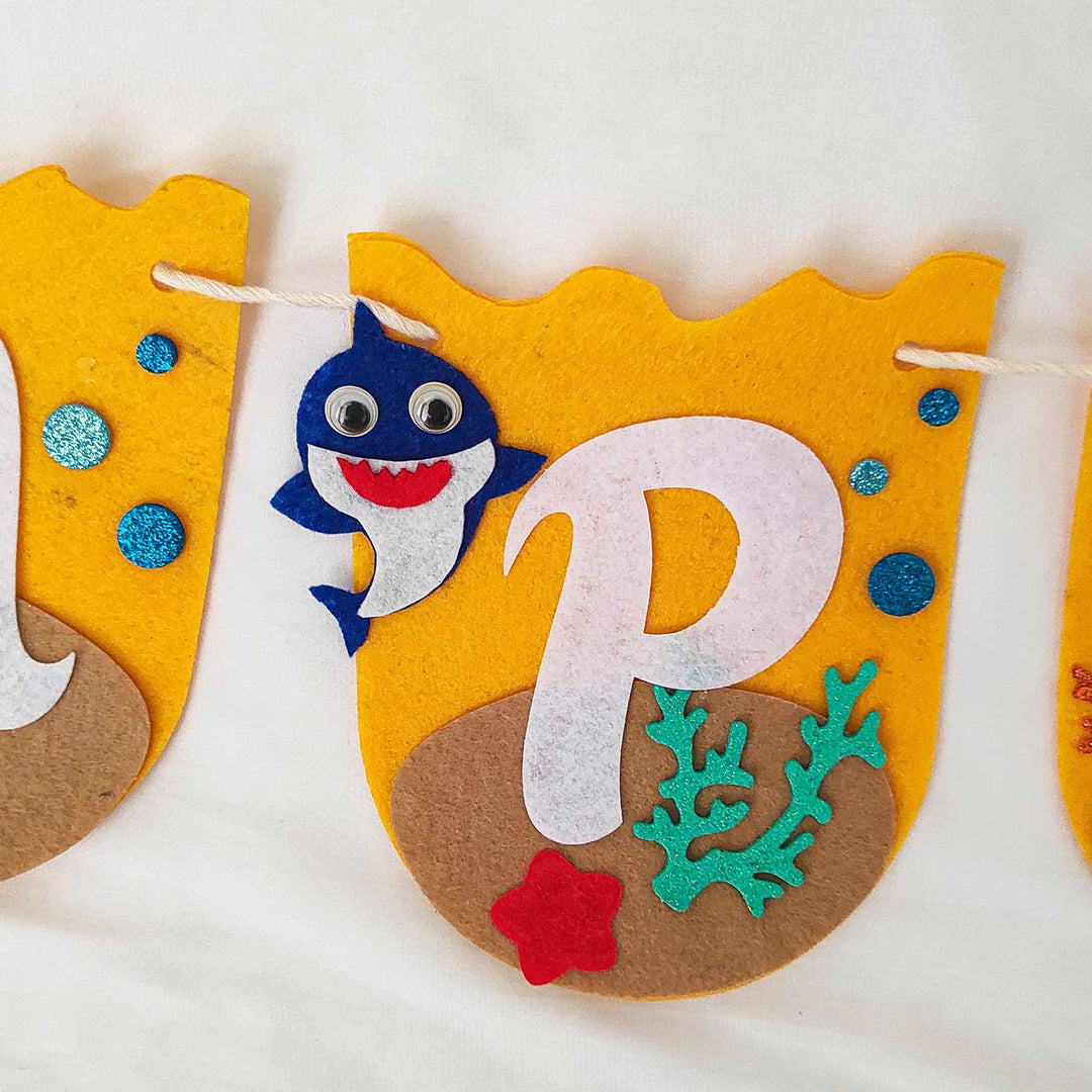 Handmade Baby Shark Theme Felt Happy Birthday Banner