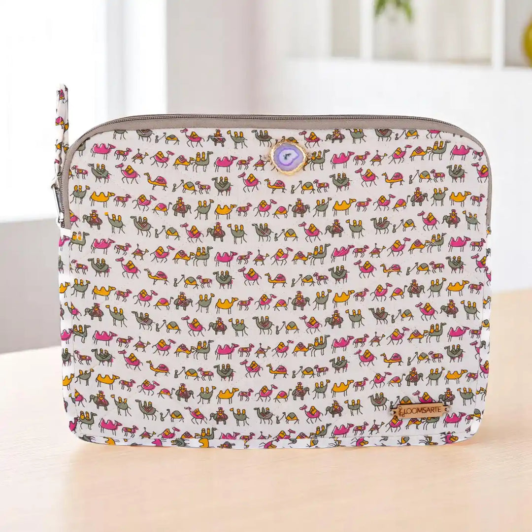 Zoo Print Cotton Ecofriendly iPad Sleeve With Agate Accent Vibrant & Protective | 12 x 9 inch