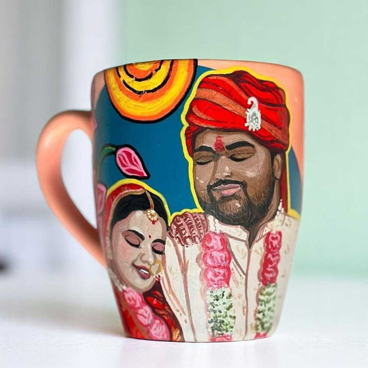 Photo Personalized Hand-Painted Wedding Illustration Ceramic Mug For Couples | 300 ML