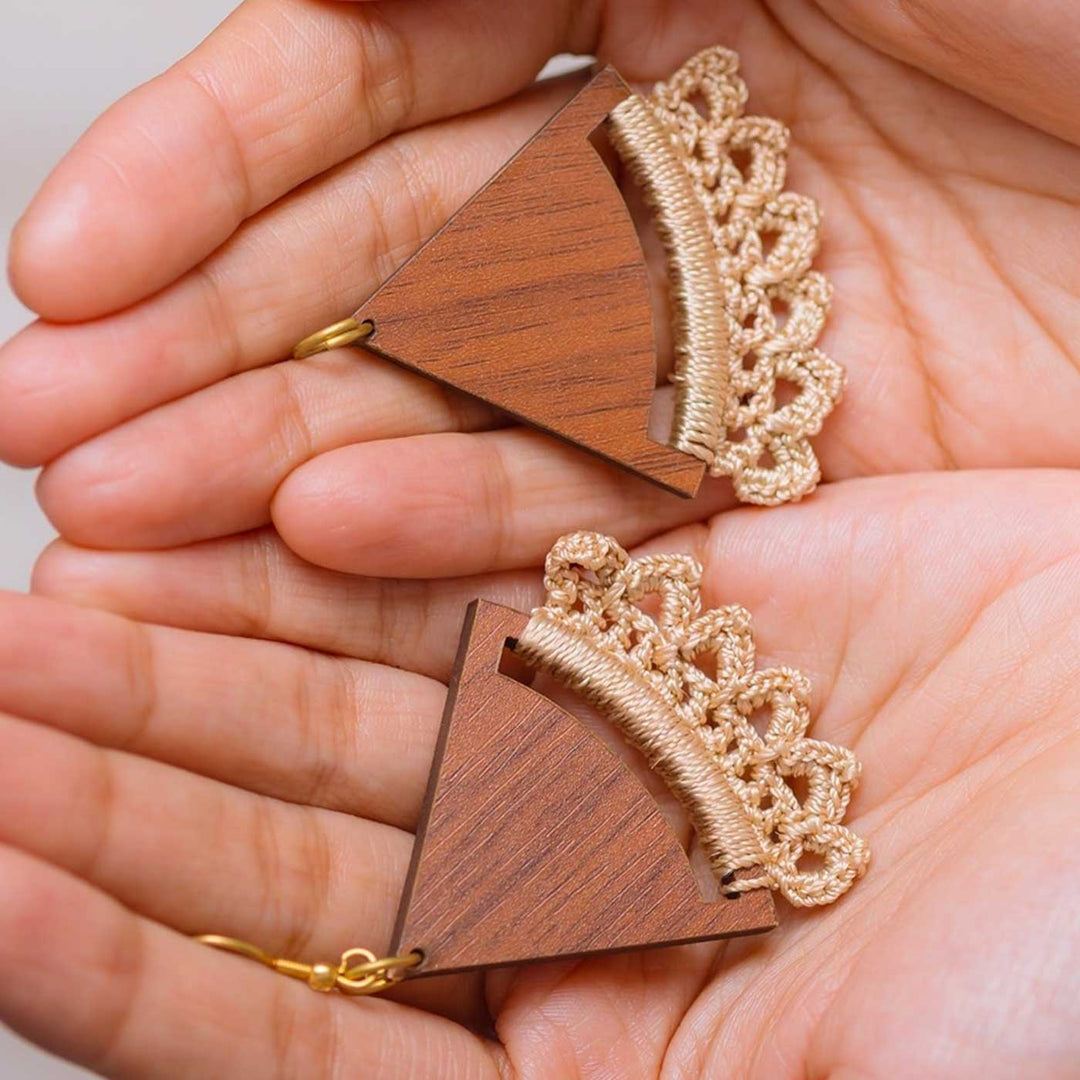 Handmade Crochet Beige Pie Drop Earrings