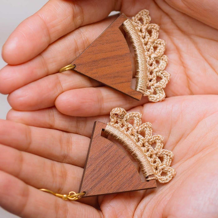 Handmade Crochet Beige Pie Drop Earrings