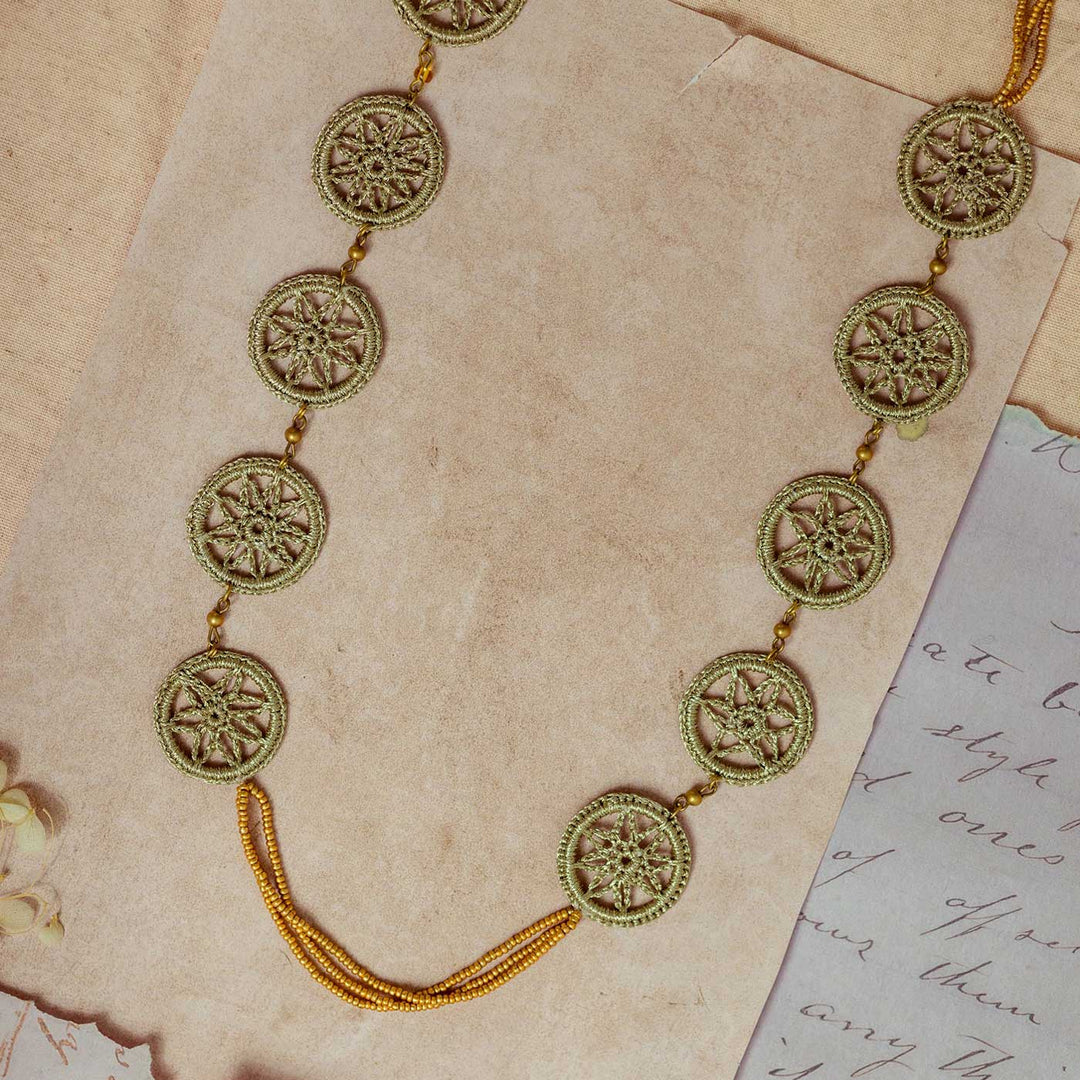 Handmade Crochet Gulnaar Gold Mandala Necklace