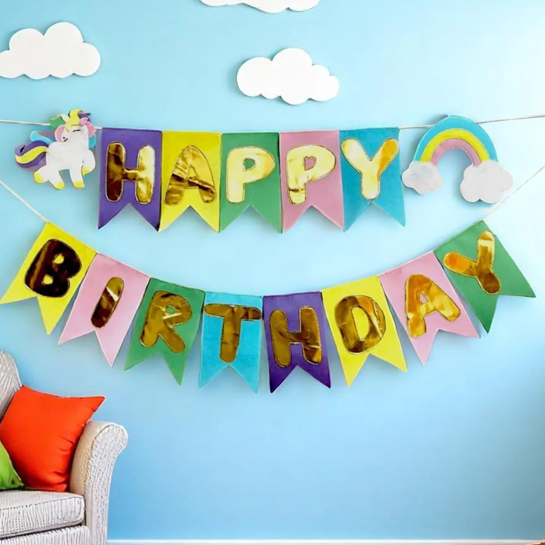 Handmade Unicorn Theme Felt Happy Birthday Bunting