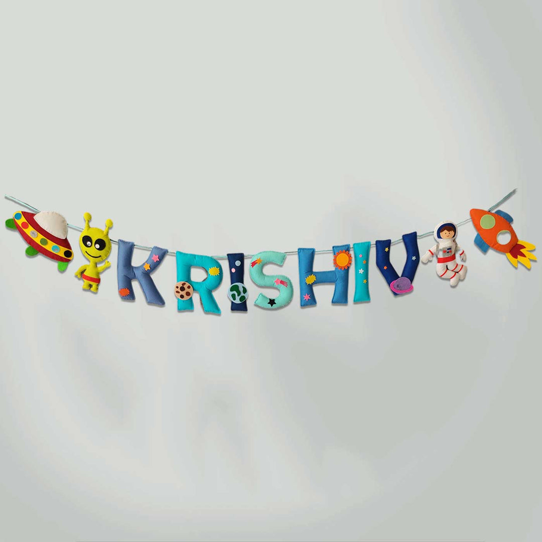 Personalized Handmade Space Theme Felt Bunting - Name Personalization Example Hanging