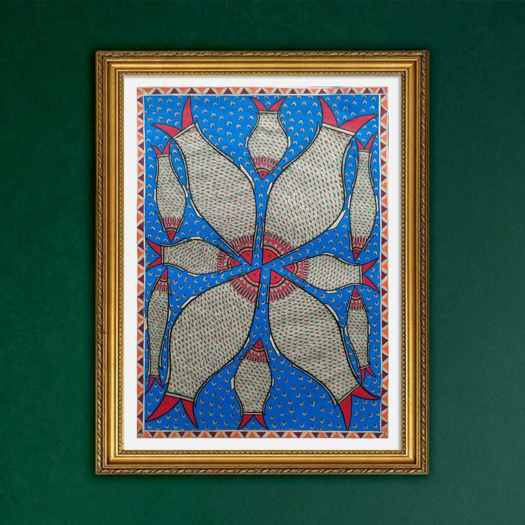 22 x 30 Inch | Family Of Fishes | Original Hand Painted Madhubani Painting | Natural Pigments On Paper