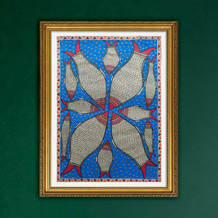22 x 30 Inch | Family Of Fishes | Original Hand Painted Madhubani Painting | Natural Pigments On Paper